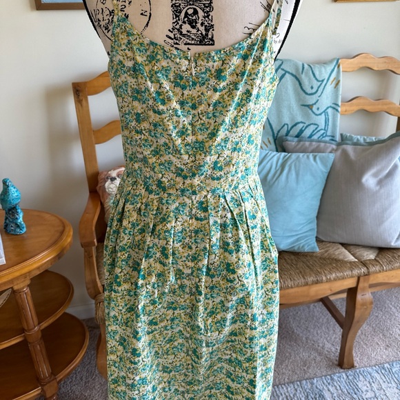 Ann Taylor Loft Sundress Womens 6 Aqua yellow Floral Spagetti Tie Straps Cotton - Picture 4 of 8